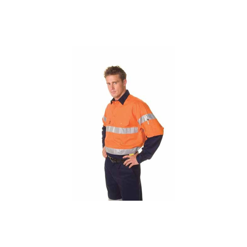 HiVis Cool-Breeze Close Front Cotton Shirt With 3M R/Tape L/S - 3949